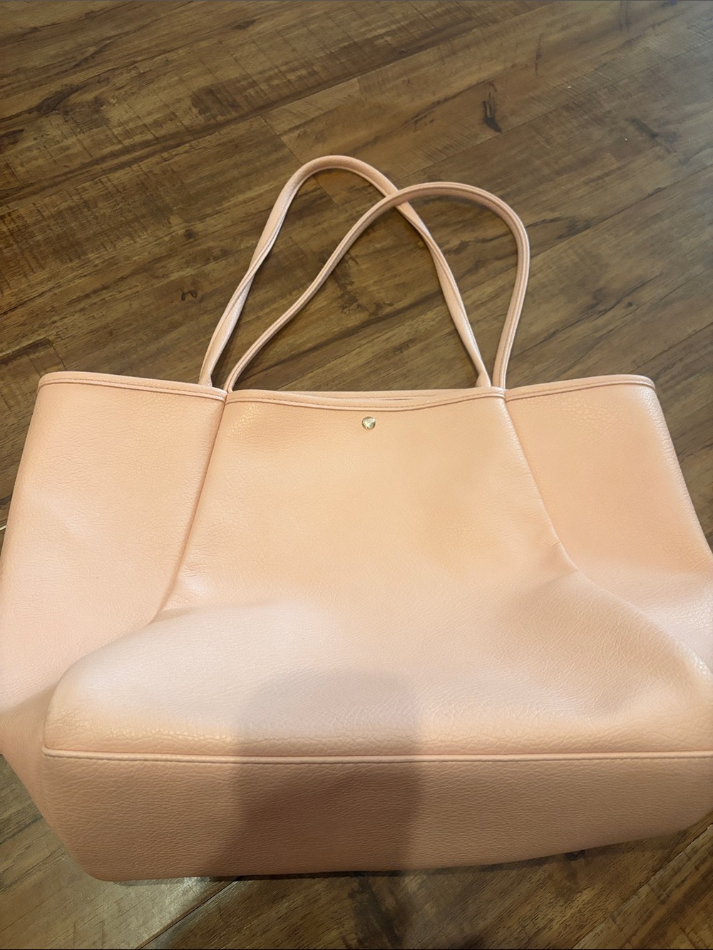 Peach Leather Tote Bag with Double Handles